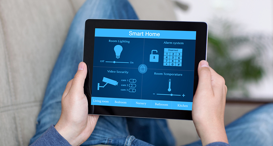 The ability to access and control security components from a mobile device is one of the top smart home trends in Camden. Close-up of smart home security app.