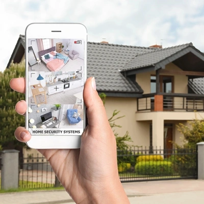 Camden vivint phone display of cctv live feed in front of a house